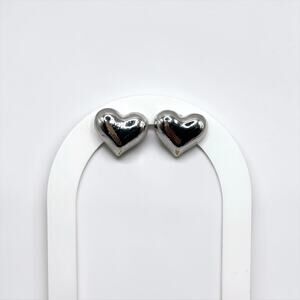Polished Silver Heart Stud Earrings
